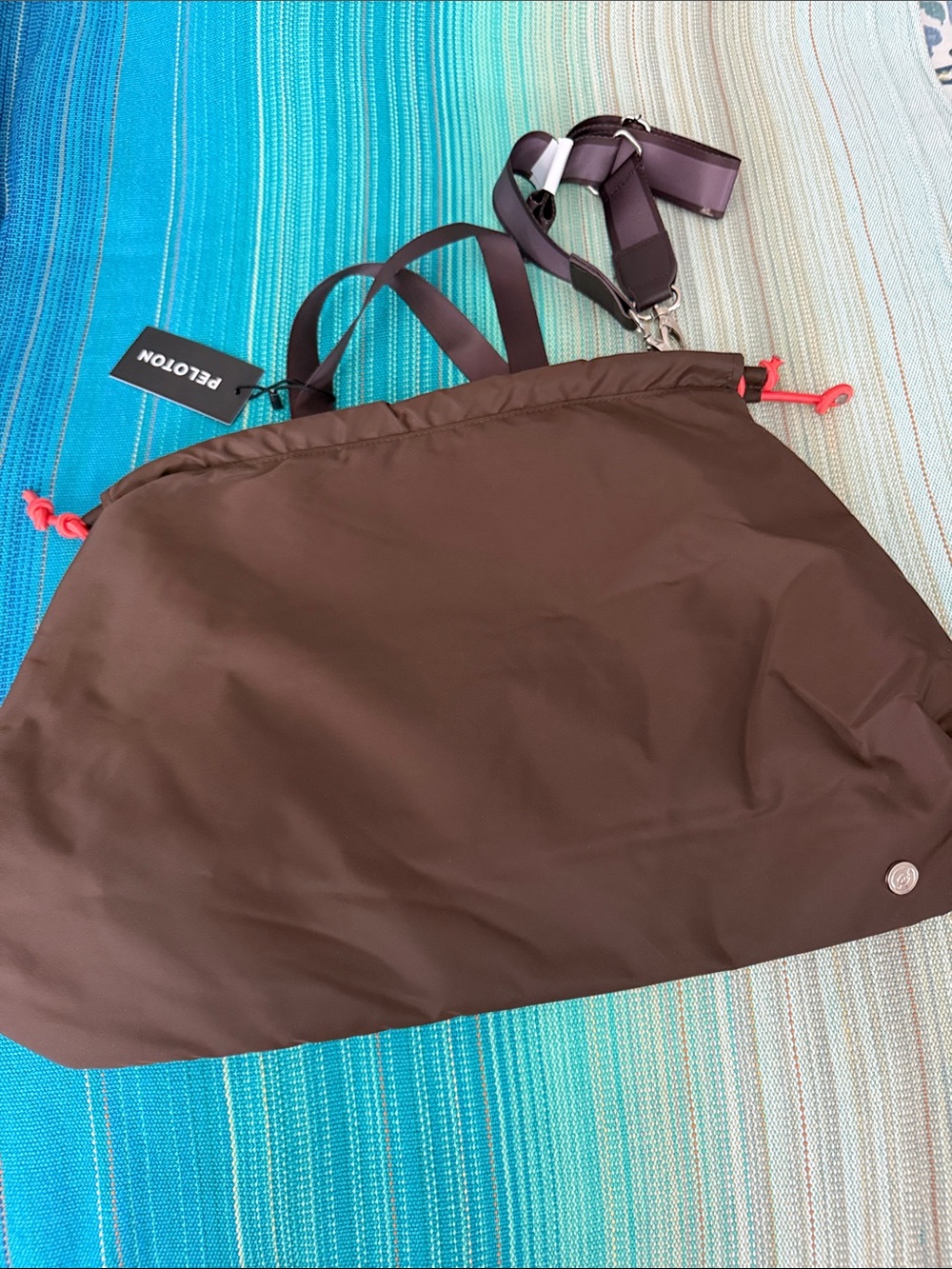 lululemon athletica Brown Crossbody Bag with Maroon Strap and Red Accents